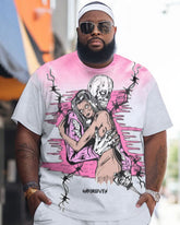 Big & Tall Guy's Personalized Skull Beauty Color Big & Tall Contrasting Shorts Printed Short-Sleeved Set